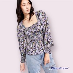 Cottage Core Athena Floral Florentine Neckline INC Concepts top